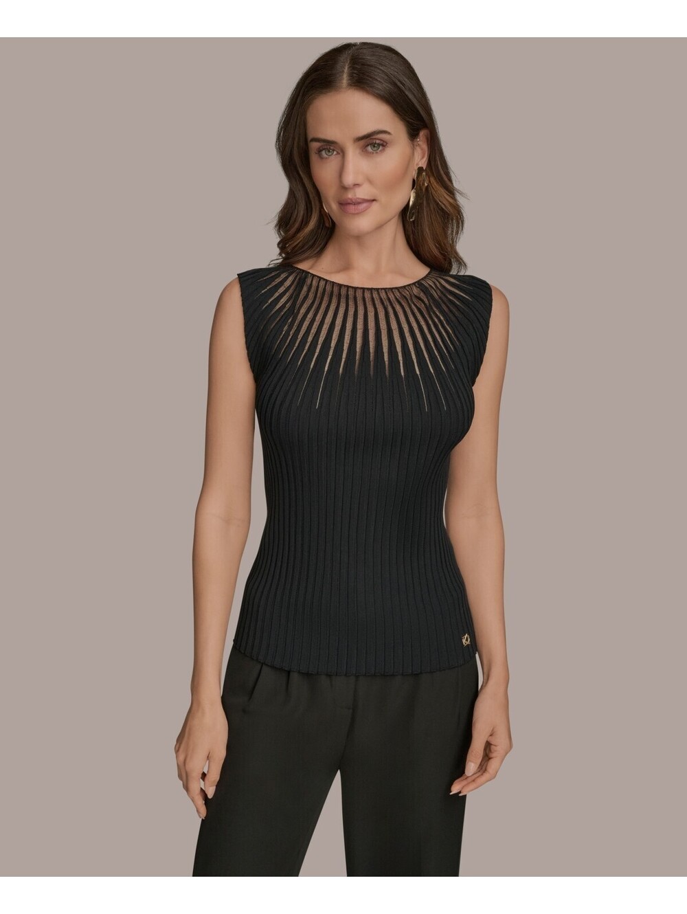 Donna Karan New York Womens Cap-Sleeve Knit Sweater Top Black XS